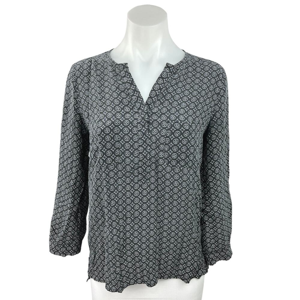 Joie Women's Black Medallion Print 100% Silk V-Neck Long Sleeve Blouse Top Sz S